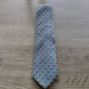 Vintage Burberrys London 100% Silk  Neck Tie  Blue Gold  Print  EUC‎